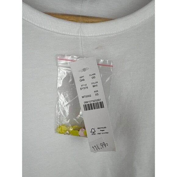 J.Crew Womens XS White Cotton Tee With Yellow Floral Embellishments - Picture 4 of 5